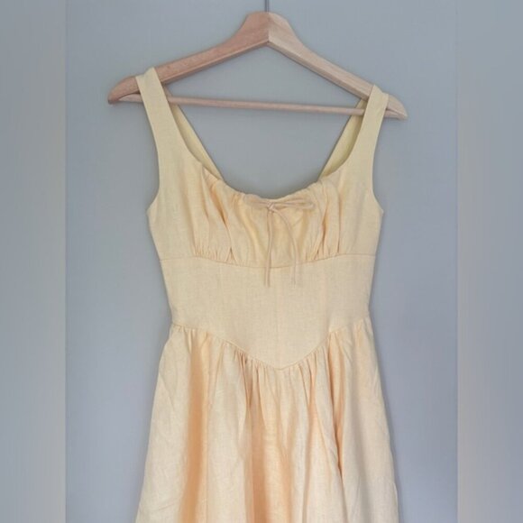 NEW Reformation Balia Linen Midi Dress in Parmesan Light Yellow | US 0 UK 4 - Picture 11 of 16